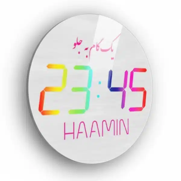 ساعت دیواری دیجیتال گرد با لوگو و طرح اختصاصی