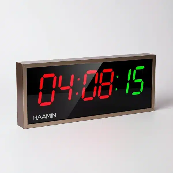 ساعت دیجیتال دیواری لوکس مدل 2560 با نمایش دما، تایمر و کرنومتر حرفه‌ای – بدنه پلکسی تایوانی و طراحی مدرن