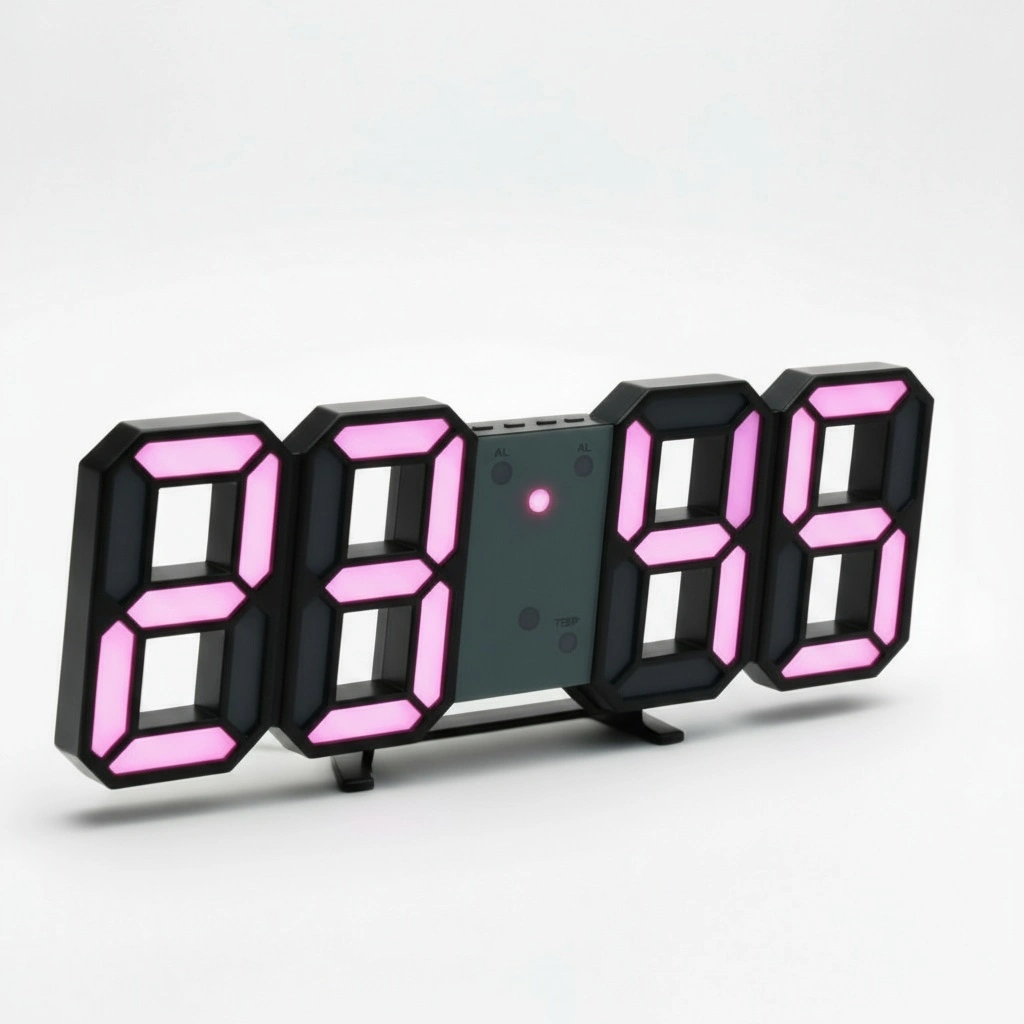 ساعت دیجیتال رومیزی صورتی بدنه مشکی ساعت دیجیتال رومیزی صورتی بدنه مشکی